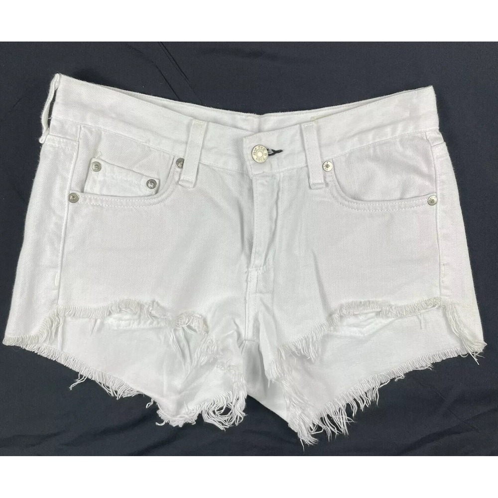 Rag & Bone White Cotton Tencel Short Fringe Raw Hem Shorts Size 24